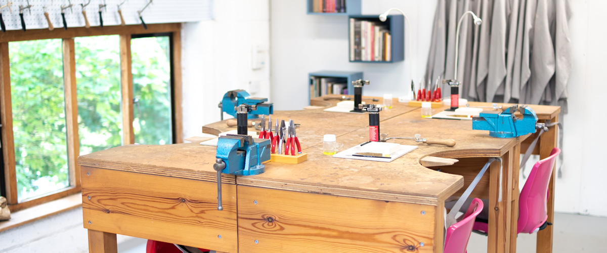 Kingham Jewellery School workshop with jewellery benches and tools