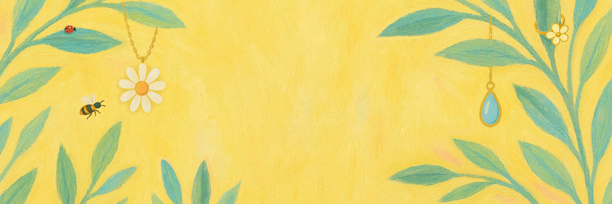 A painterly spring scene featuring nature themed jewellery illustrations