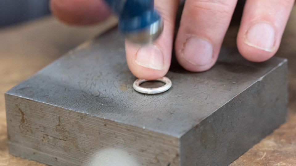 Creating the hammered texture to the silver hoop